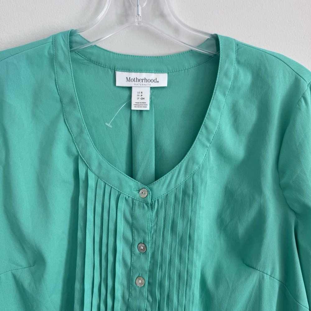 Motherhood Maternity Teal V Neck Blouse S Long Sleeve Button Front - Picture 4 of 7